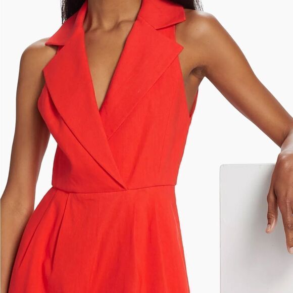Alice + Olivia Meritt Linen-Blend Romper size 6 Color-Chili Pepper $440 - Picture 7 of 12